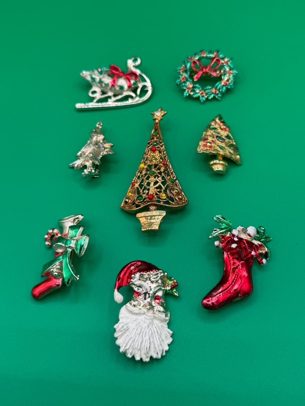 Vintage-Inspired Christmas Brooch Set - Red, Green, Gold
